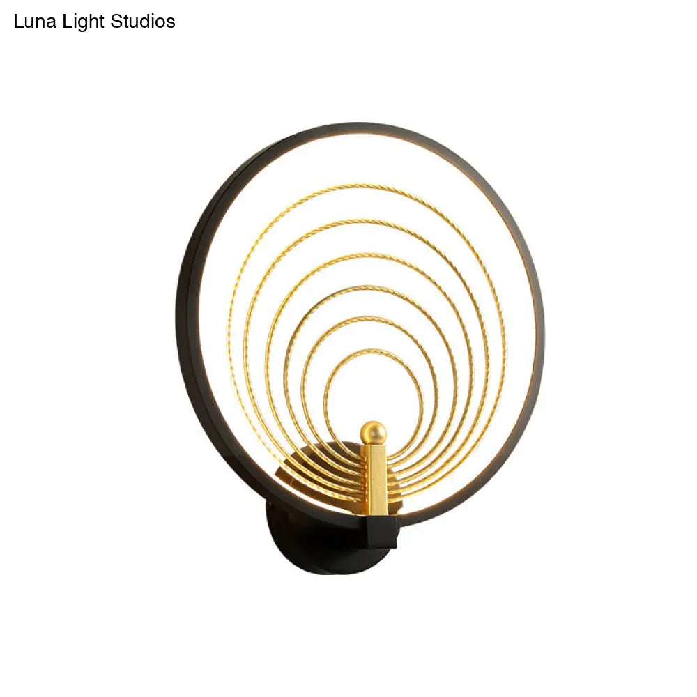 Modern Led Bedroom Sconce Light - Black/White Bedside Wall Fixture With Halo-Ring Shade