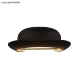 Modern Led Bedroom Sconce Light In Black With Hat Metal Shade Warm/Natural Lighting