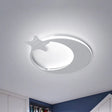 Modern Led Ceiling Flush Light - White Moon And Star Design In Warm/White /