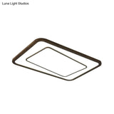 Modern Led Ceiling Lamp In Natural Wood Finish - Dual Rectangle Flush Light For Living Room Brown