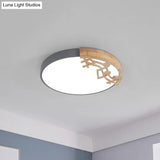 Modern Led Ceiling Lamp With Acrylic Shade: Green/White/Gray Round Flush Light For Bedroom