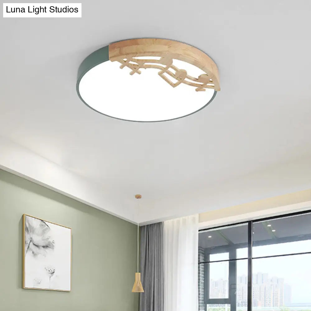 Modern Led Ceiling Lamp With Acrylic Shade: Green/White/Gray Round Flush Light For Bedroom