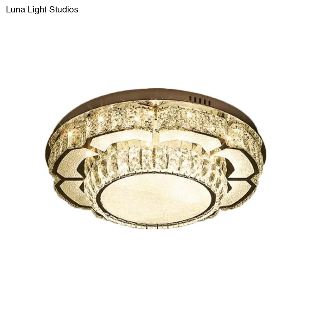 Modern Led Ceiling Lamp With Crystal Block Shade - Chrome Flushmount Lighting