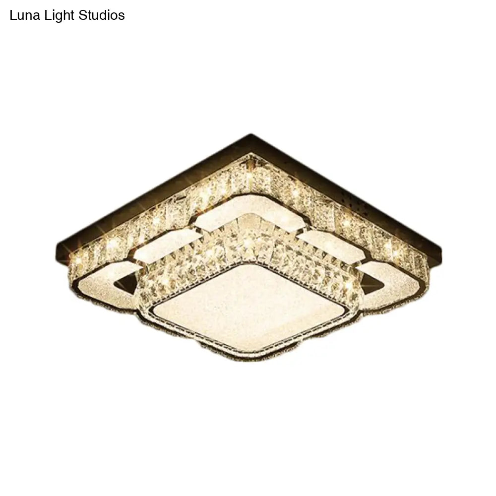 Modern Led Ceiling Lamp With Crystal Block Shade - Chrome Flushmount Lighting