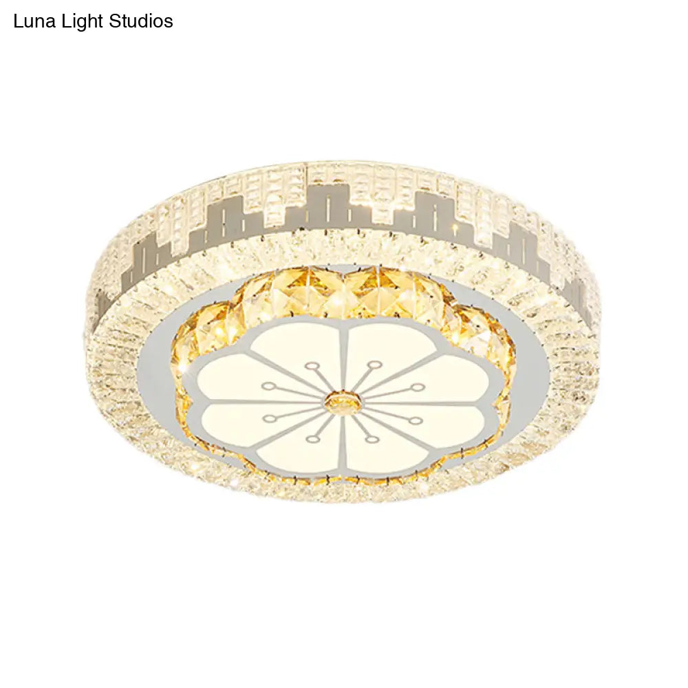Modern Led Ceiling Lamp With Crystal Flower/Round Cut Design - Chrome Flush Mount For Bedroom