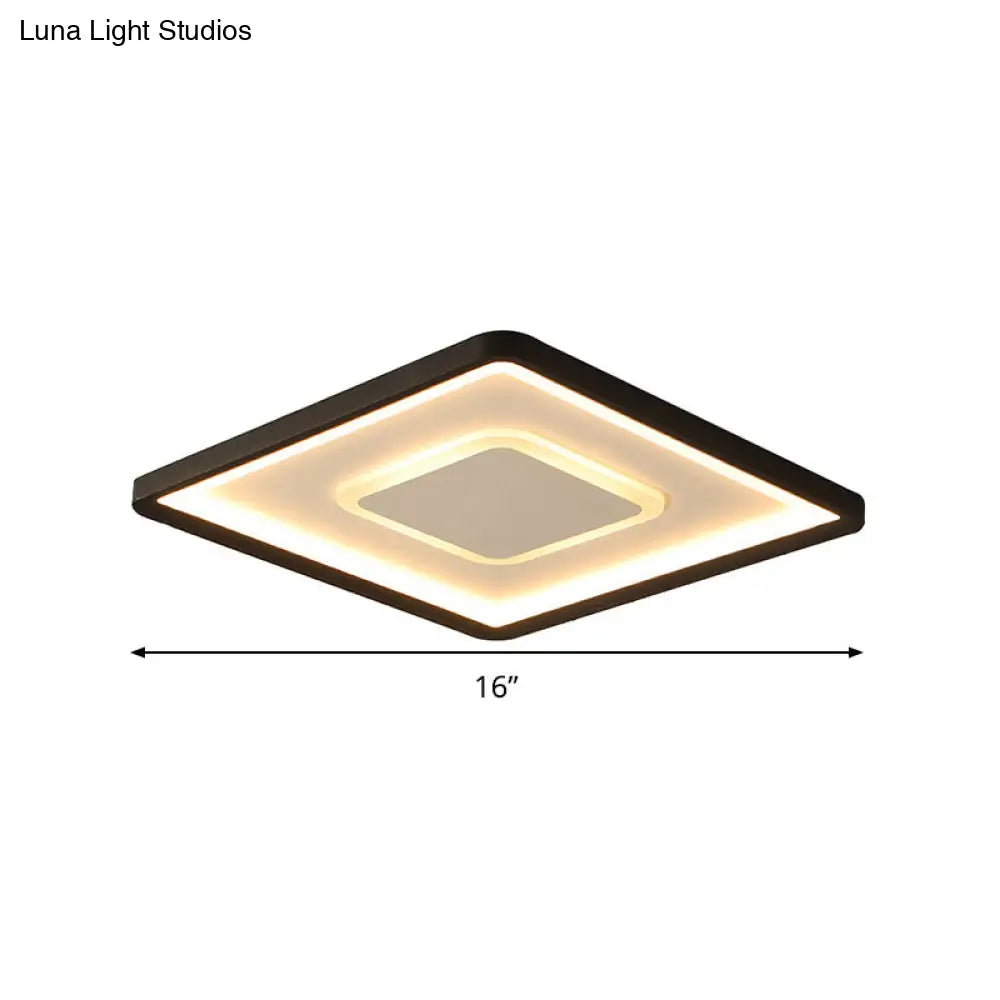 Modern Led Ceiling Light - Aluminum Square Flush Mount Lamp In Black 16’/19.5’ Wide Stepless