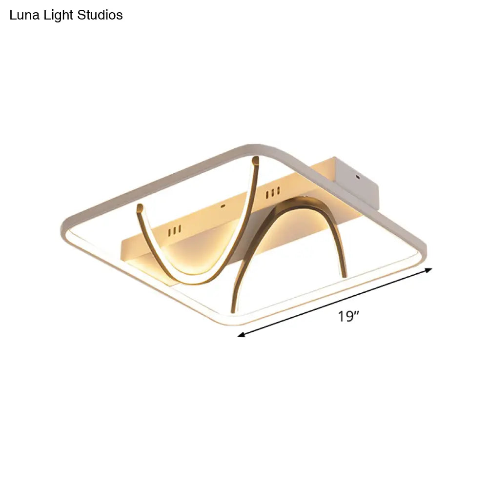 Modern Led Ceiling Light: Square Frame Bedroom Flush Mount With Dual Curved Line In Black - White