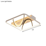 Modern Led Ceiling Light: Square Frame Bedroom Flush Mount With Dual Curved Line In Black - White