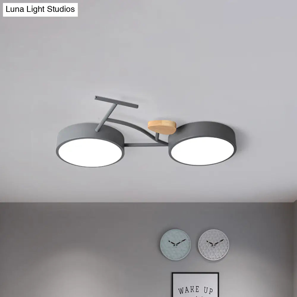 Modern Led Ceiling Light With Creative Bike Acrylic Shade For Bedroom In Gray/White/Green