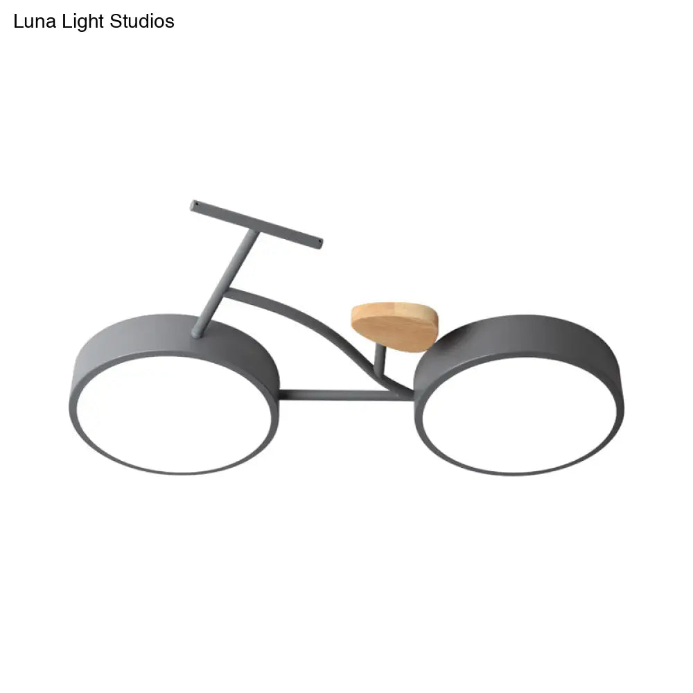 Modern Led Ceiling Light With Creative Bike Acrylic Shade For Bedroom In Gray/White/Green