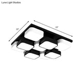 Modern Led Ceiling Mount Light - Square Kitchen Bedroom Lamp (4/6/9/12/16/20 Heads) In Black