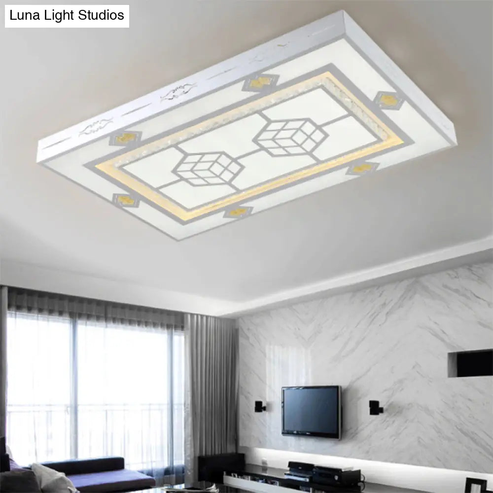 Modern Led Ceiling Mount Light With Crystal Accent - Rectangular Mental Flush Lamp For Living Room