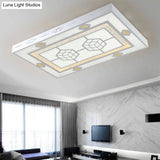 Modern Led Ceiling Mount Light With Crystal Accent - Rectangular Mental Flush Lamp For Living Room
