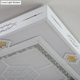 Modern Led Ceiling Mount Light With Crystal Accent - Rectangular Mental Flush Lamp For Living Room