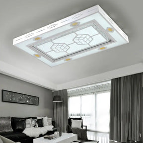 Modern Led Ceiling Mount Light With Crystal Accent - Rectangular Mental Flush Lamp For Living Room