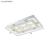 Modern Led Ceiling Mount Light With Crystal Accent - Rectangular Mental Flush Lamp For Living Room