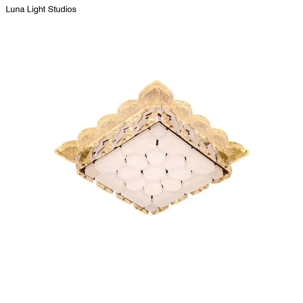 Modern Led Ceiling Mount Square Crystal Flush Light For Hallway With Acrylic Shade