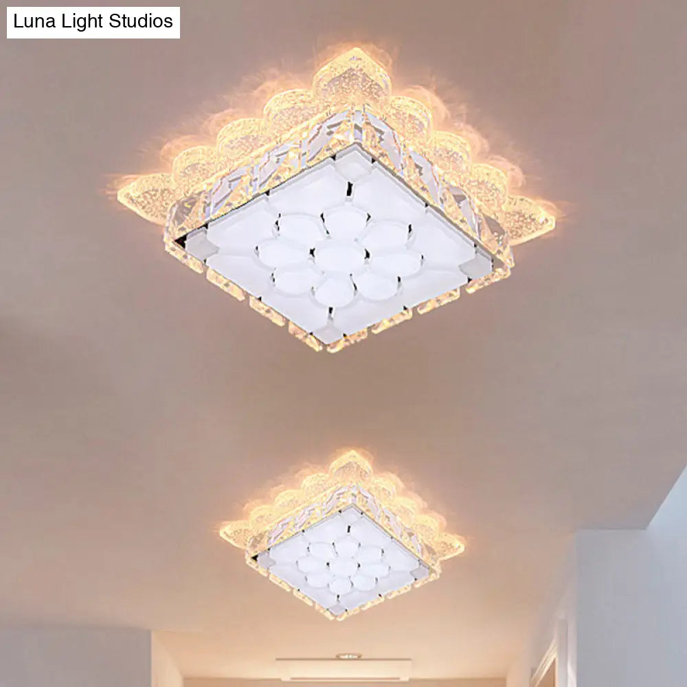 Modern Led Ceiling Mount Square Crystal Flush Light For Hallway With Acrylic Shade