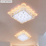 Modern Led Ceiling Mount Square Crystal Flush Light For Hallway With Acrylic Shade