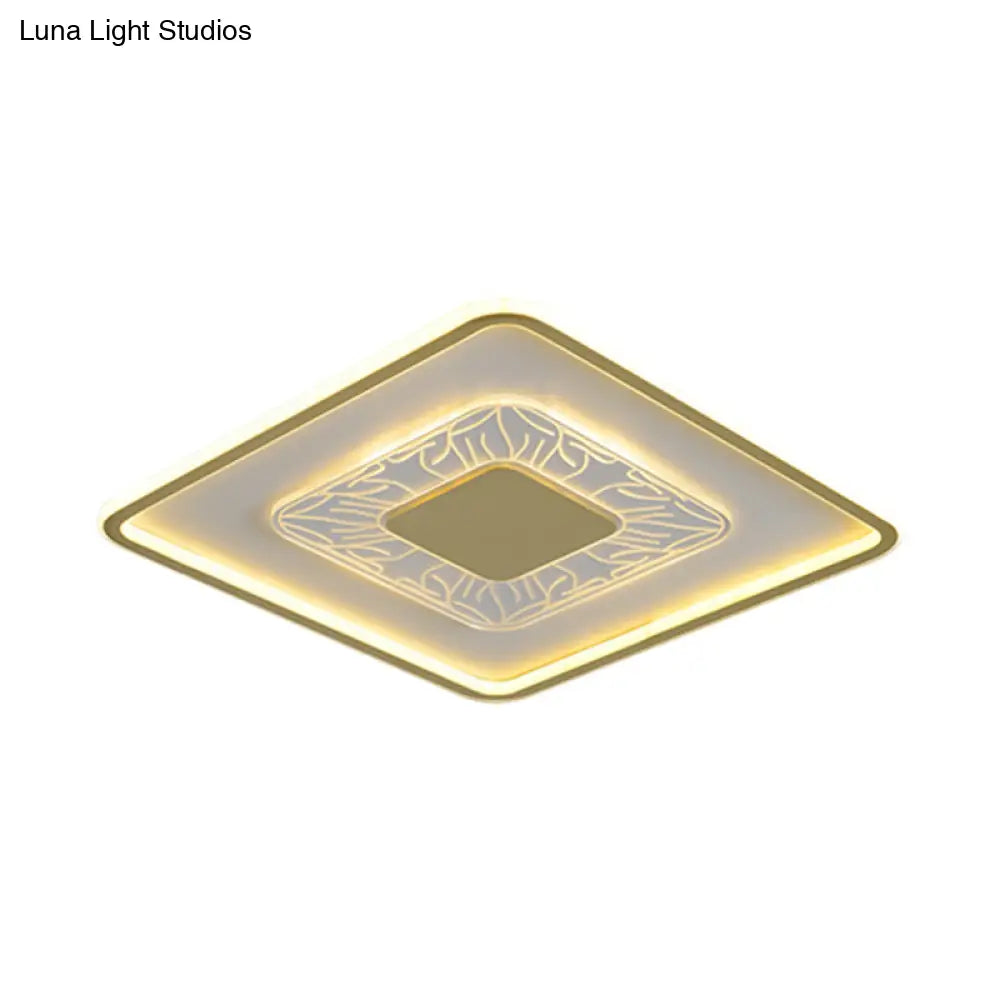 Modern Led Ceiling Mounted Lamp In White And Gold With Square Flush Design