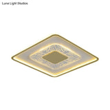 Modern Led Ceiling Mounted Lamp In White And Gold With Square Flush Design