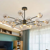 Modern Metal Led Chandelier With Orb Glass Shade For Living Room - Starburst Hanging Ceiling Light
