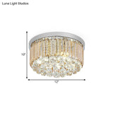Modern Led Chrome Flush Mount Ceiling Lamp - Crystal Cylinder Light Fixture (8’/12’ Dia)