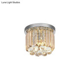 Modern Led Chrome Flush Mount Ceiling Lamp - Crystal Cylinder Light Fixture (8’/12’ Dia)