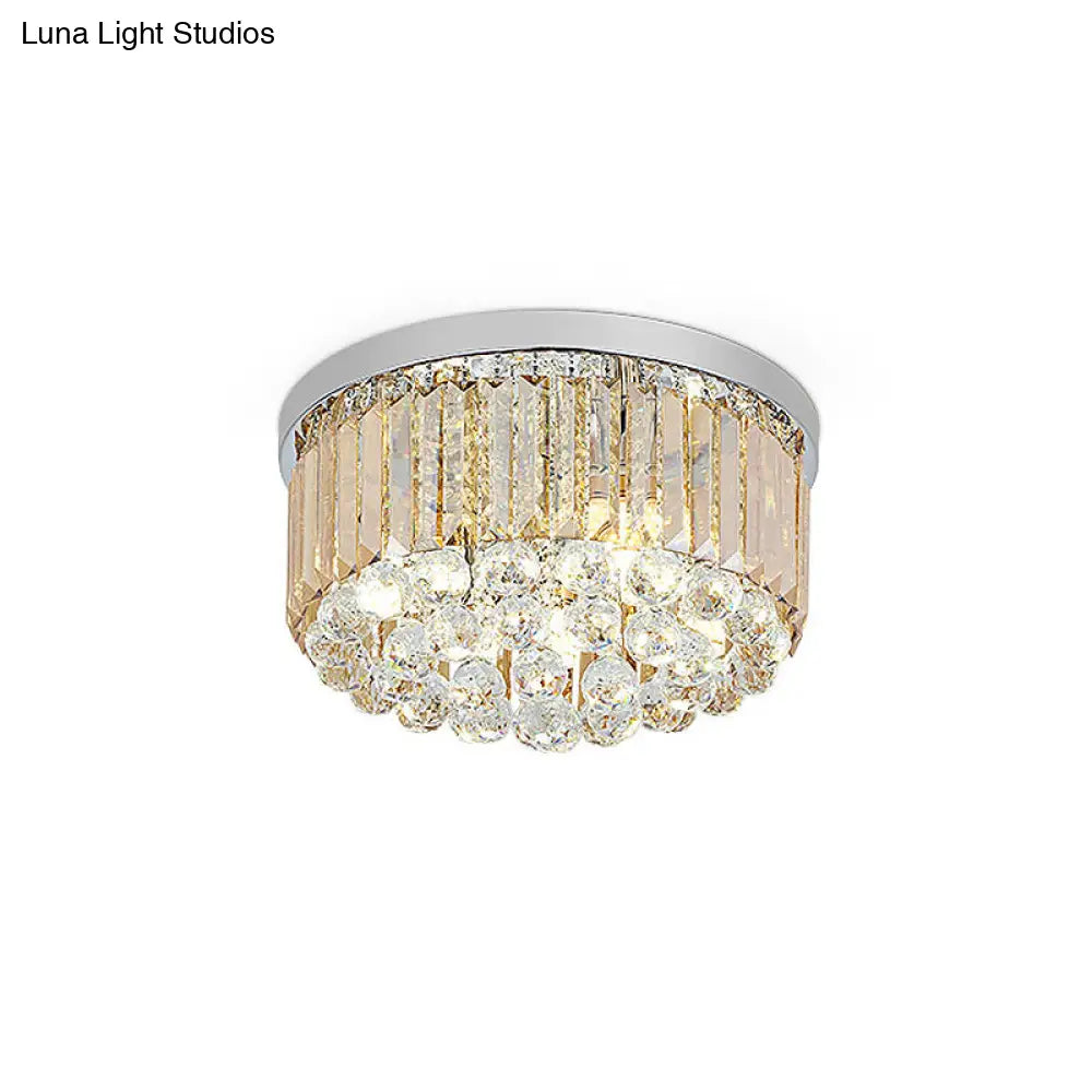 Modern Led Chrome Flush Mount Ceiling Lamp - Crystal Cylinder Light Fixture (8’/12’ Dia)