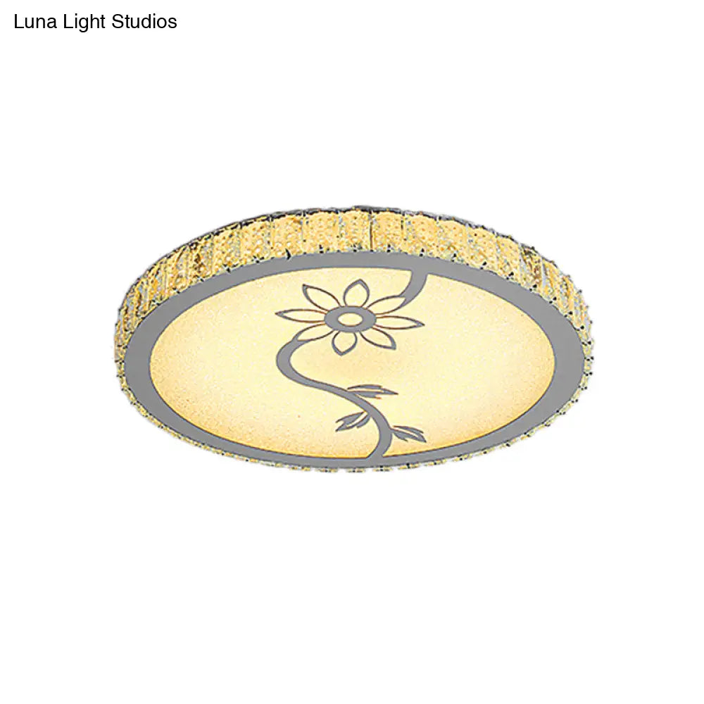 Modern Led Chrome Flushmount Ceiling Lamp With Blossom Pattern – Circle - Close Design
