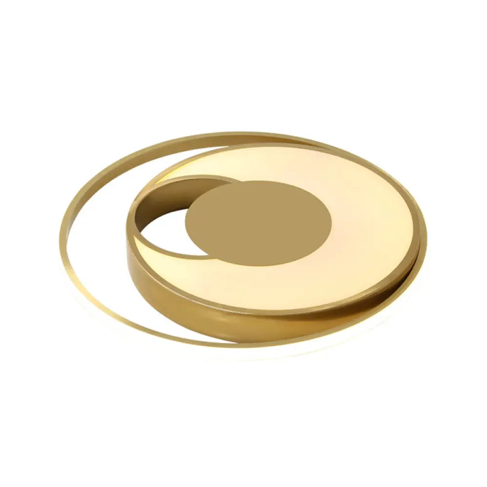 Modern Led Circle Bedroom Flush Mount Lamp In Gold With 3-Color Light