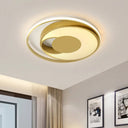 Modern Led Circle Bedroom Flush Mount Lamp In Gold With 3 - Color Light / White