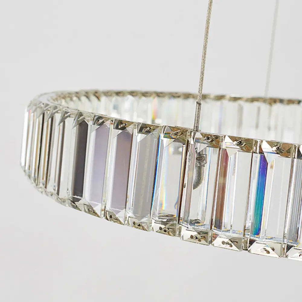 Modern Led Circle Chandelier Pendant Light With Clear Crystals For Living Room