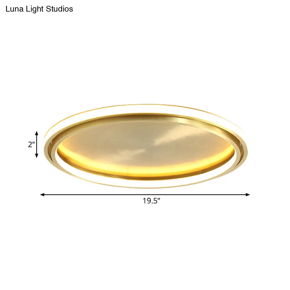 Modern Led Circle Flush Mount Ceiling Light In Gold - 16’/19.5’ Wide For Bedroom