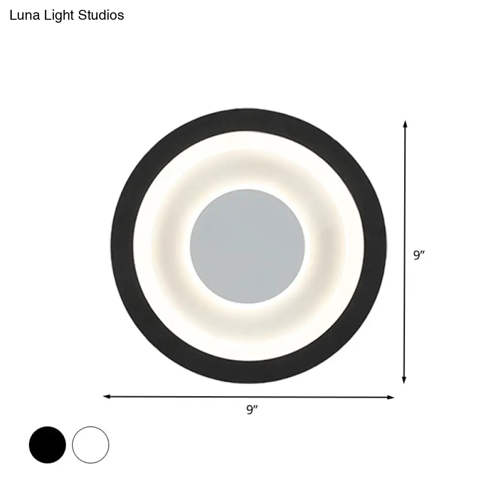 Modern Led Circle Sconce: White & Black Wall Mounted Lamp For Living Room