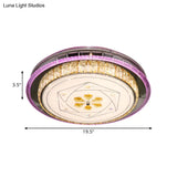 Modern Led Clear Crystal Blocks Stainless-Steel Round Flush Mount Lamp For Bedrooms