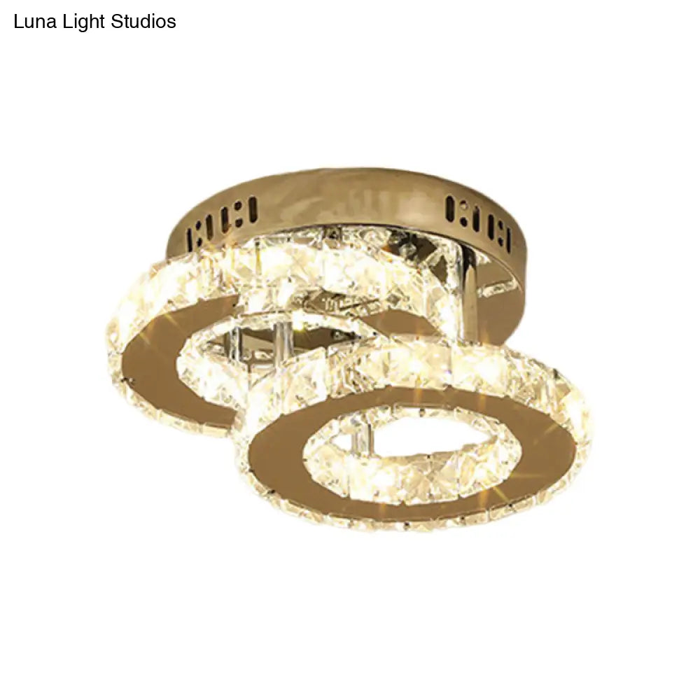 Modern Led Corridor Semi - Light Fixture In Stainless Steel With Clear Crystal Blocks - Ceiling