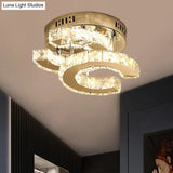 Modern Led Corridor Semi - Light Fixture In Stainless Steel With Clear Crystal Blocks - Ceiling