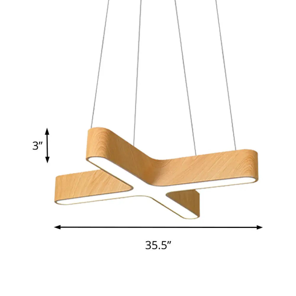 Modern Led Wood Hanging Lamp - 23.5/35.5 Wide Beige Ceiling Pendant Light Fixture With Opaline