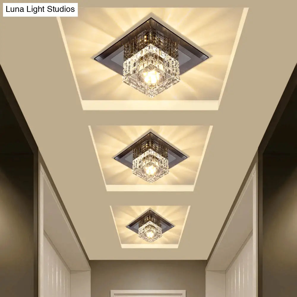 Modern Led Crystal Block Flush Ceiling Light Fixture - Small Corridor