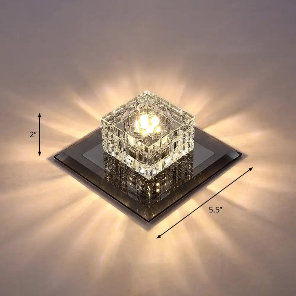Modern Led Crystal Block Flush Ceiling Light Fixture - Small Corridor Black / Warm
