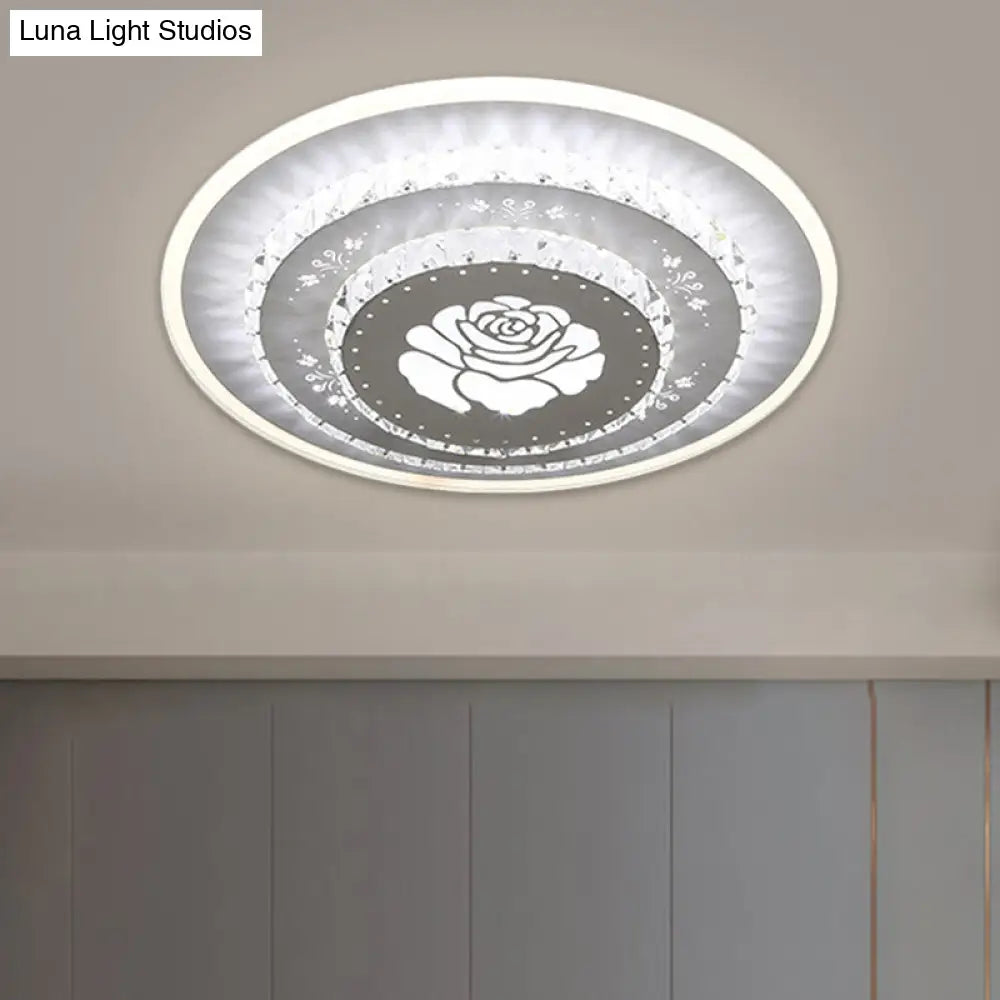 Modern Led Crystal Block Flush Mount Light Fixture With Rhombus/Cobble/Loving Heart Patterns In