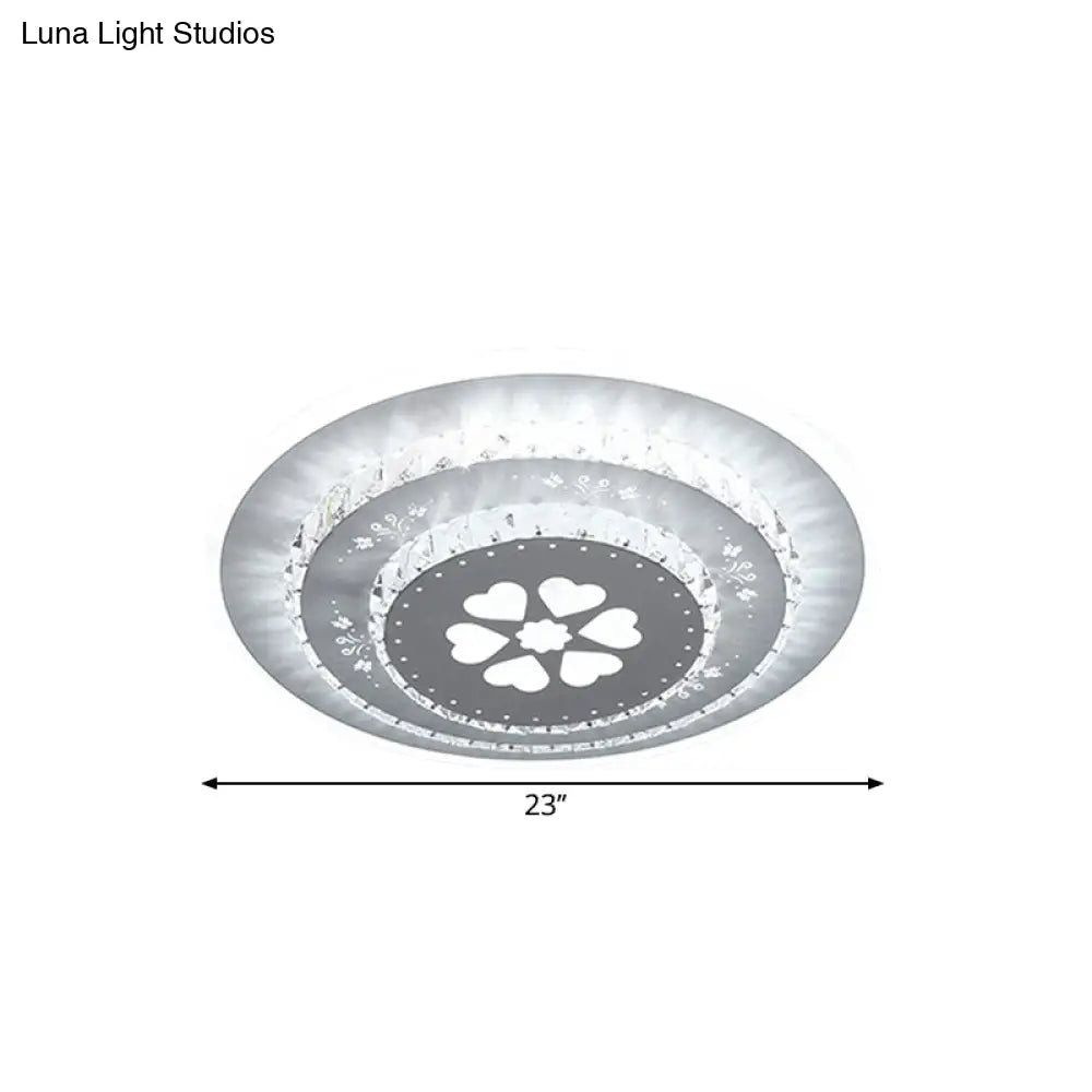 Modern Led Crystal Block Flush Mount Light Fixture With Rhombus/Cobble/Loving Heart Patterns In