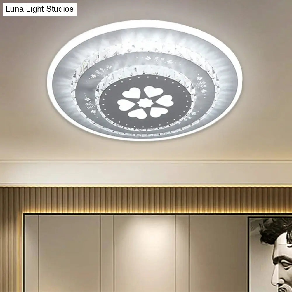 Modern Led Crystal Block Flush Mount Light Fixture With Rhombus/Cobble/Loving Heart Patterns In