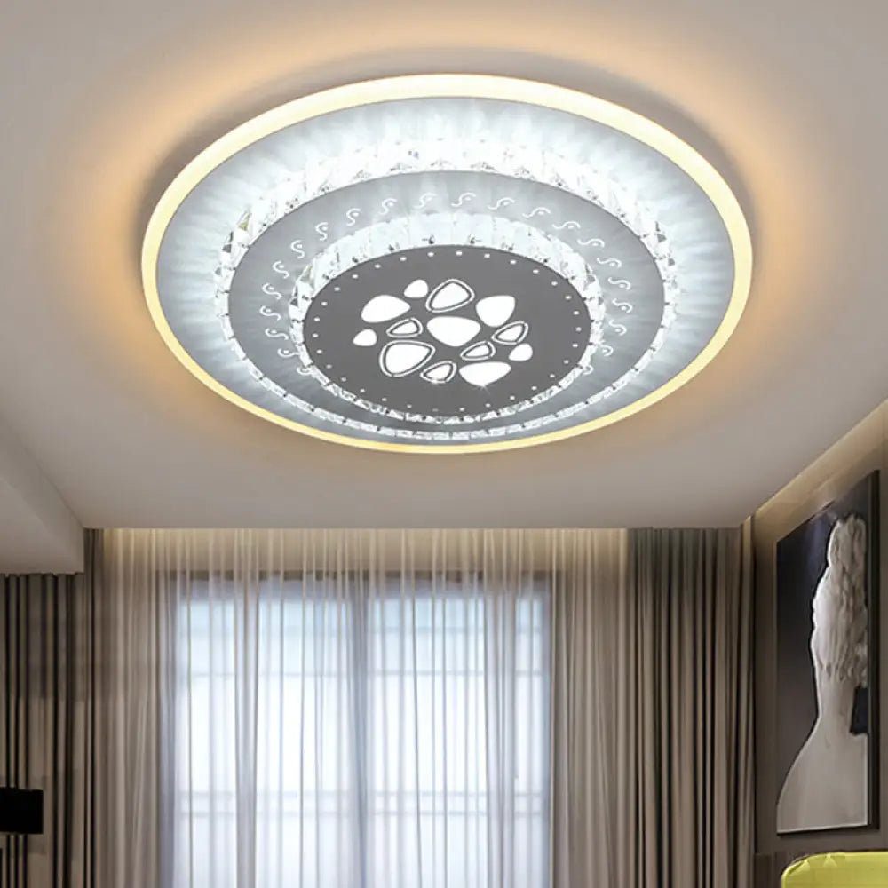 Modern Led Crystal Block Flush Mount Light Fixture With Rhombus/Cobble/Loving Heart Patterns In