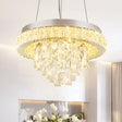 Modern Led Crystal Ceiling Light Fixture With Cascading Facets In Chrome Hoop Design