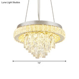 Modern Led Crystal Ceiling Light Fixture With Cascading Facets In Chrome Hoop Design