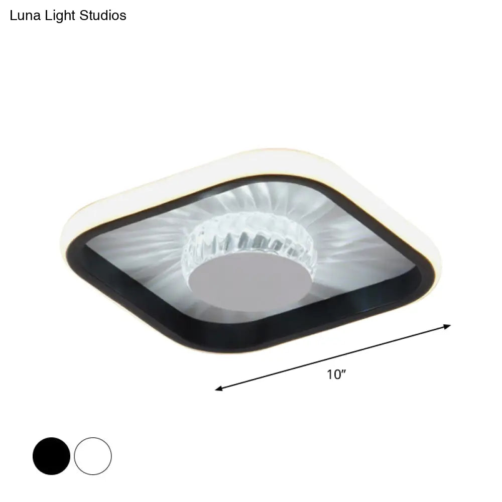 Modern Led Crystal Ceiling Light For Study Room - Square Flush Mount In White/Black