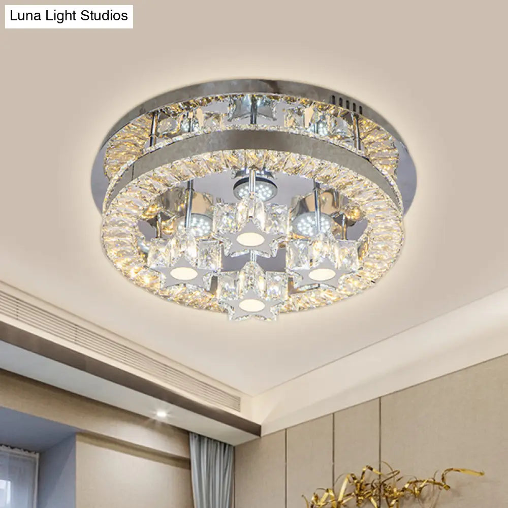 Modern Led Crystal Ceiling Light In Chrome - Semi - Circle/Spiral Design Flush Mount For Minimalist