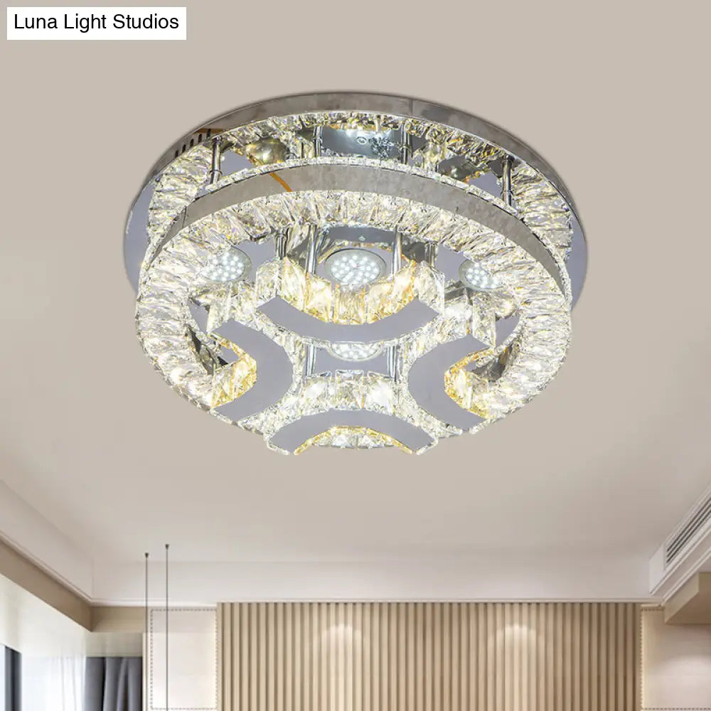Modern Led Crystal Ceiling Light In Chrome - Semi - Circle/Spiral Design Flush Mount For Minimalist